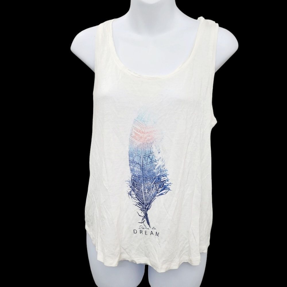 2/$20 Ardene White Feather Graphic Tank Top Size: M